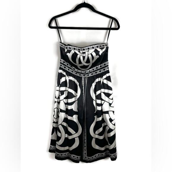 WHBM NWT Cocktail Dress 100% Silk/Black and White Geometric Print SZ 2 LBD Party - Picture 1 of 8